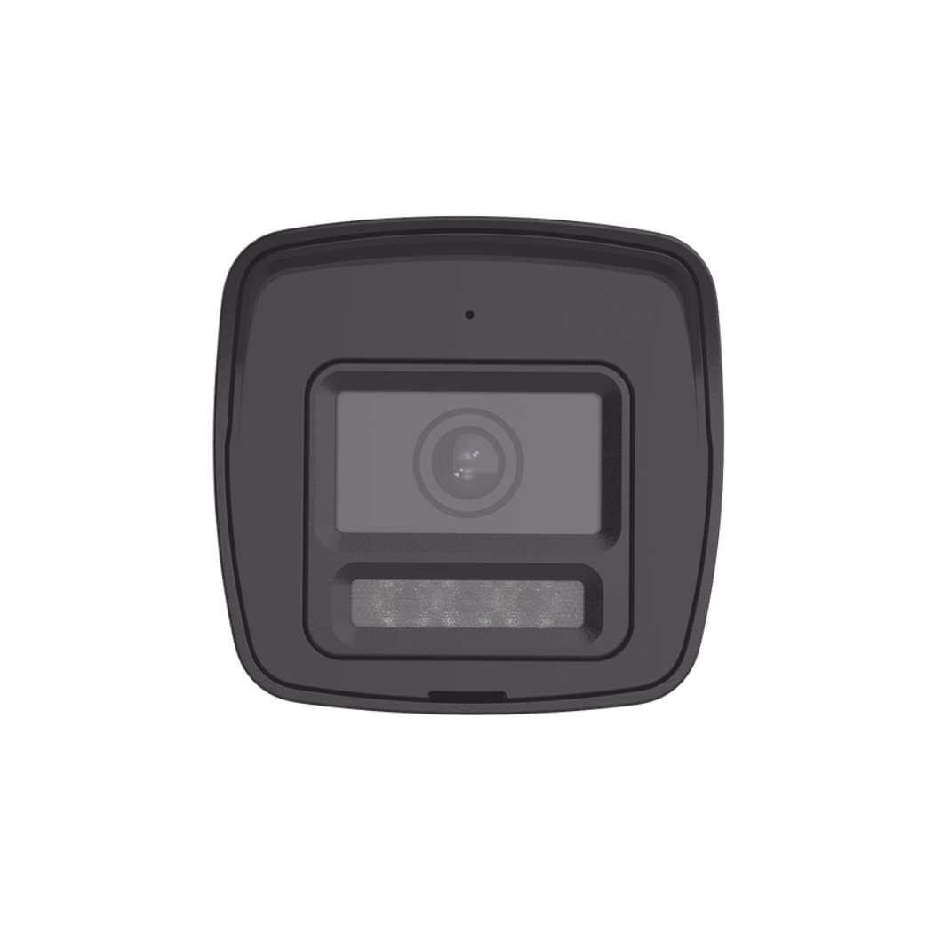 Vista frontal de cámara TurboHD HIKVISION con resolución 1080p y lente de 2.8 mm