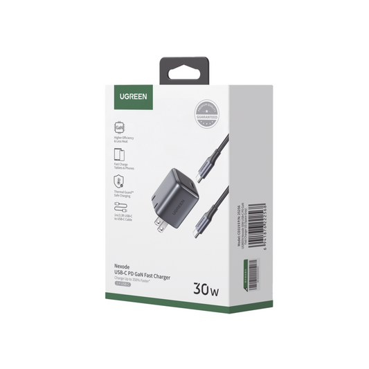 Cargador rápido UGREEN 30W con cable USB-C 60W trenzado
