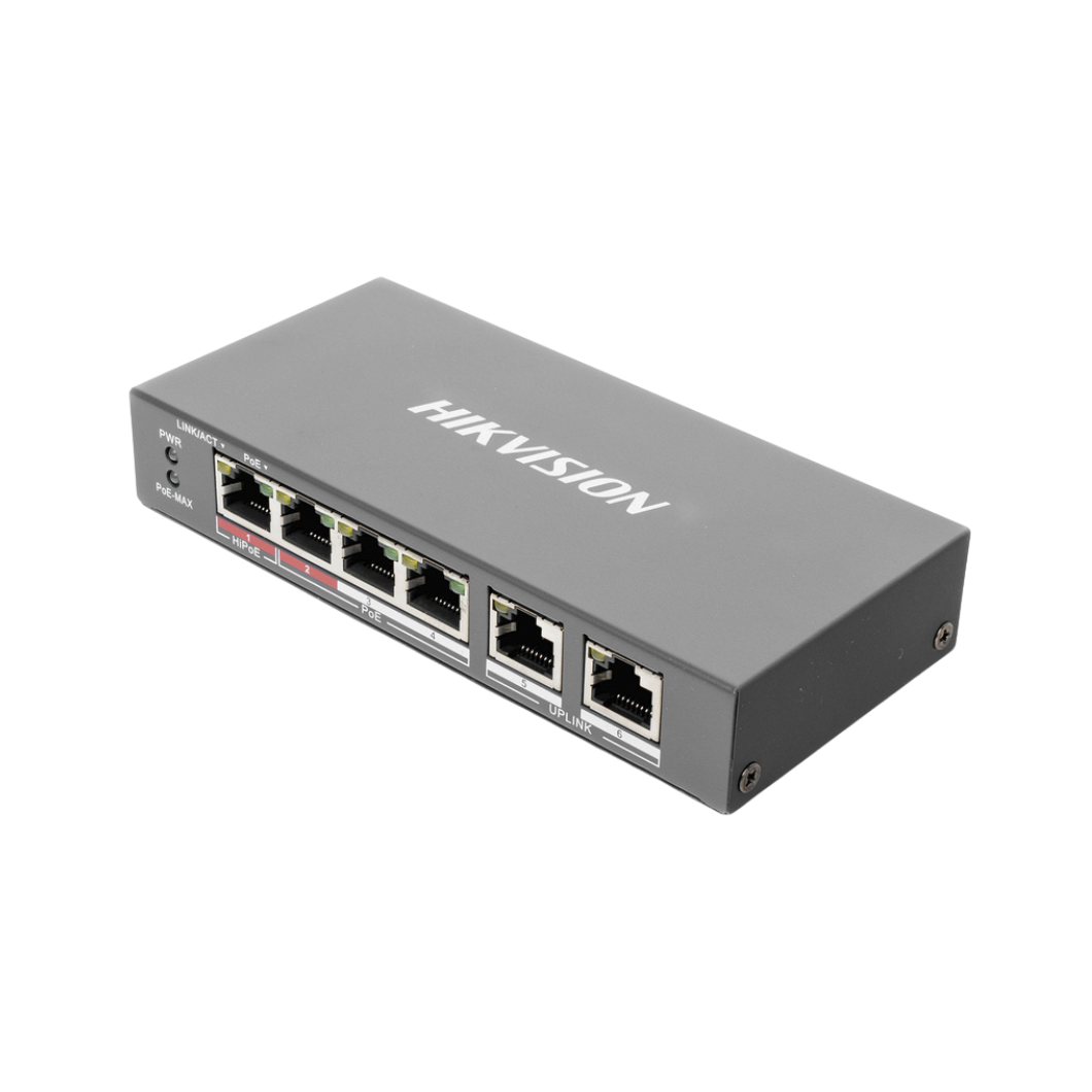 Switch no administrable PoE+ DS-3E0106HP-E de HIKVISION con puerto Hi-PoE