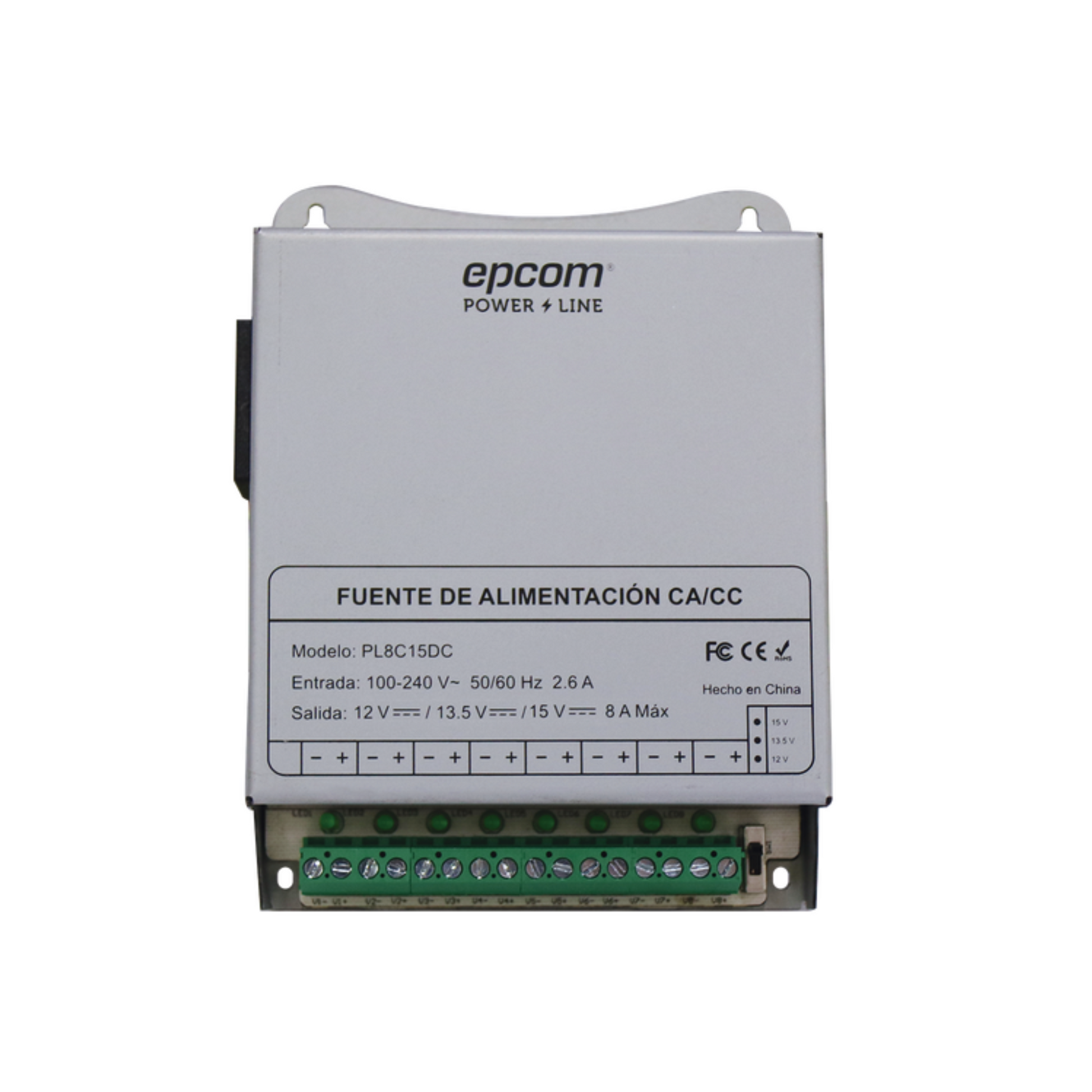 Fuente de poder metálica EPCOM POWERLINE PL-8C-15DC para 8 cámaras de seguridad