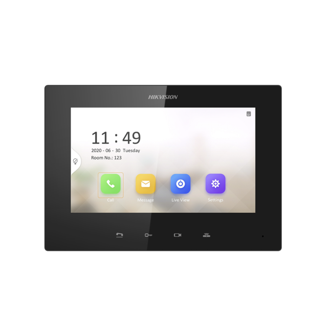 Vista frontal del monitor IP HIKVISION DS-KH6320 con pantalla táctil 7 pulgadas