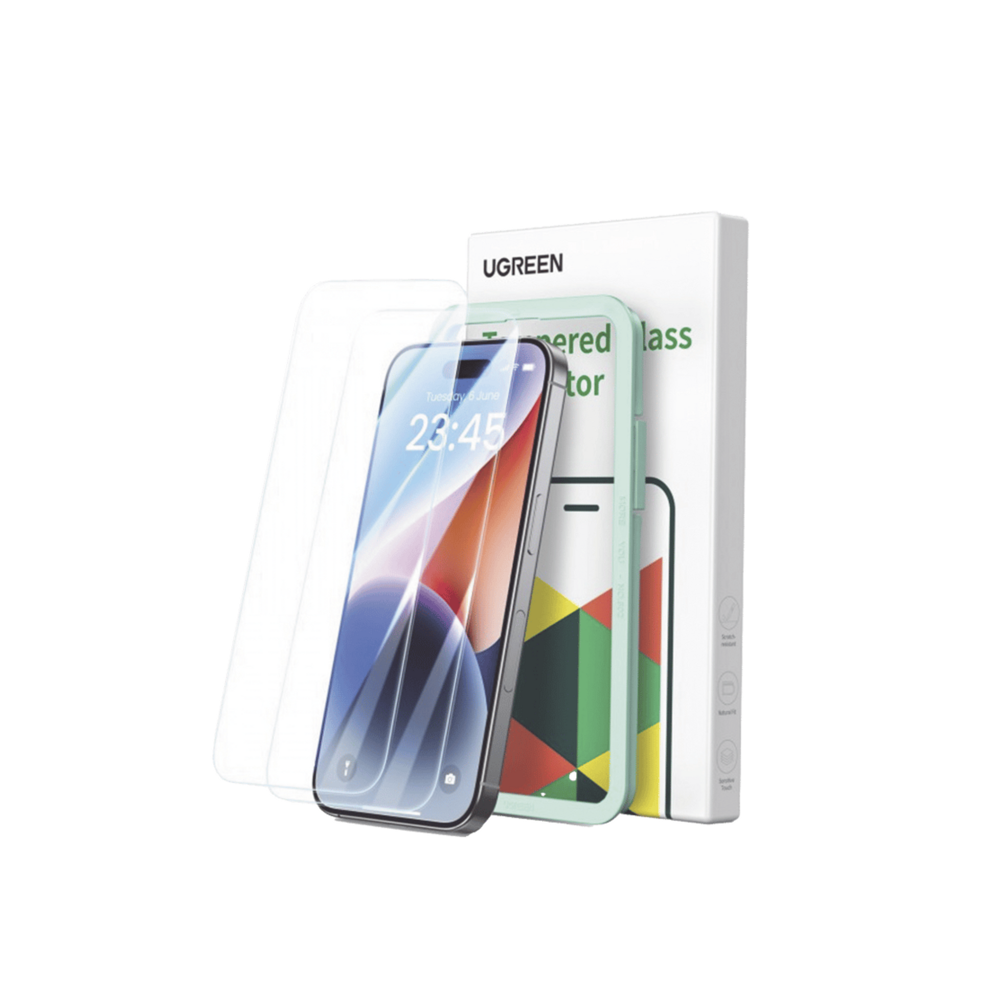 Protector de pantalla UGREEN 25587 para iPhone 15 y 16 con marco de instalación