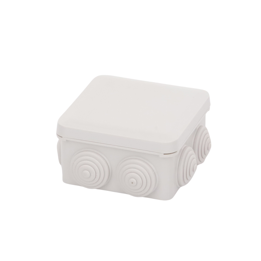 Caja de Derivación Plástica 89x89x50mm con 7 Glándulas de Goma Cierre a Presión