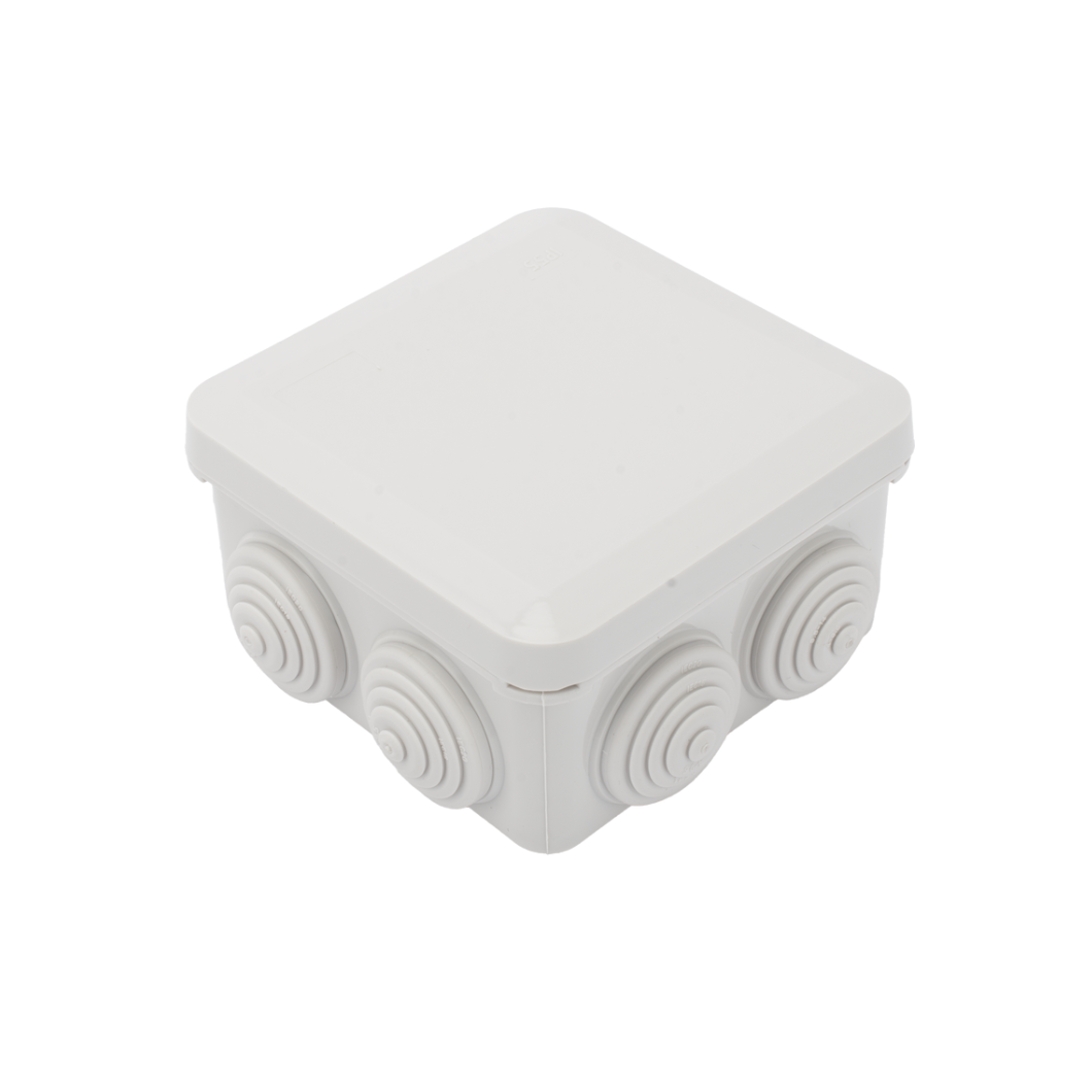 Caja de Derivación Plástica 89x89x50mm con 7 Glándulas de Goma Cierre a Presión
