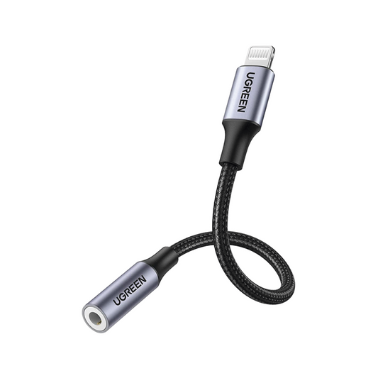 Adaptador para audifonos, conector lightning a Jack 3.5 de UGREEN, ideal para dispositivos apple, de alta fidelidad.
