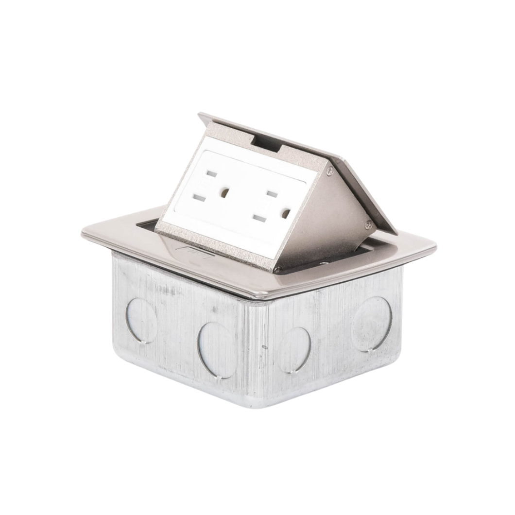 Caja de Piso Compacta Rectangular en Acero Inoxidable con 2 Contactos Eléctricos (11000-21201)