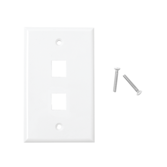 Placa de Pared Vertical de 2 Puertos para Conectores Keystone, Color Blanco