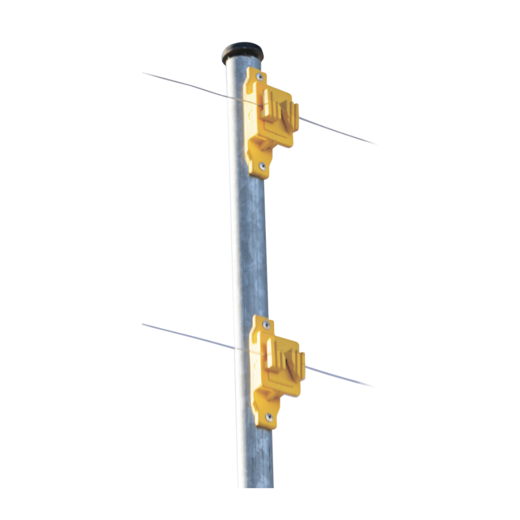 Aislador de Paso Reforzado para Cercos Eléctricos, Resistente al Clima Extremoso, Color Amarillo