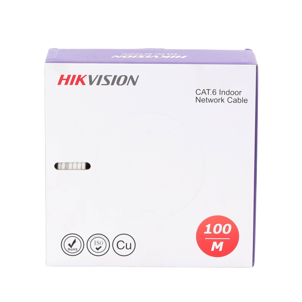 Bobina de Cable UTP de 100 M Cat 6, Calibre 23 AWG, Blanco, PVC  Interior, 100%Cobre Aplicaciones de CCTV y Redes de Datos