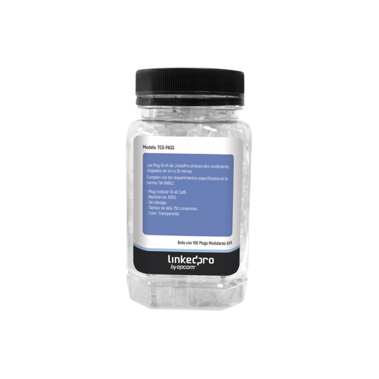 Bote de 100 Conectores RJ45 Cat6 Pass Through: Alto Rendimiento, Sin Blindaje