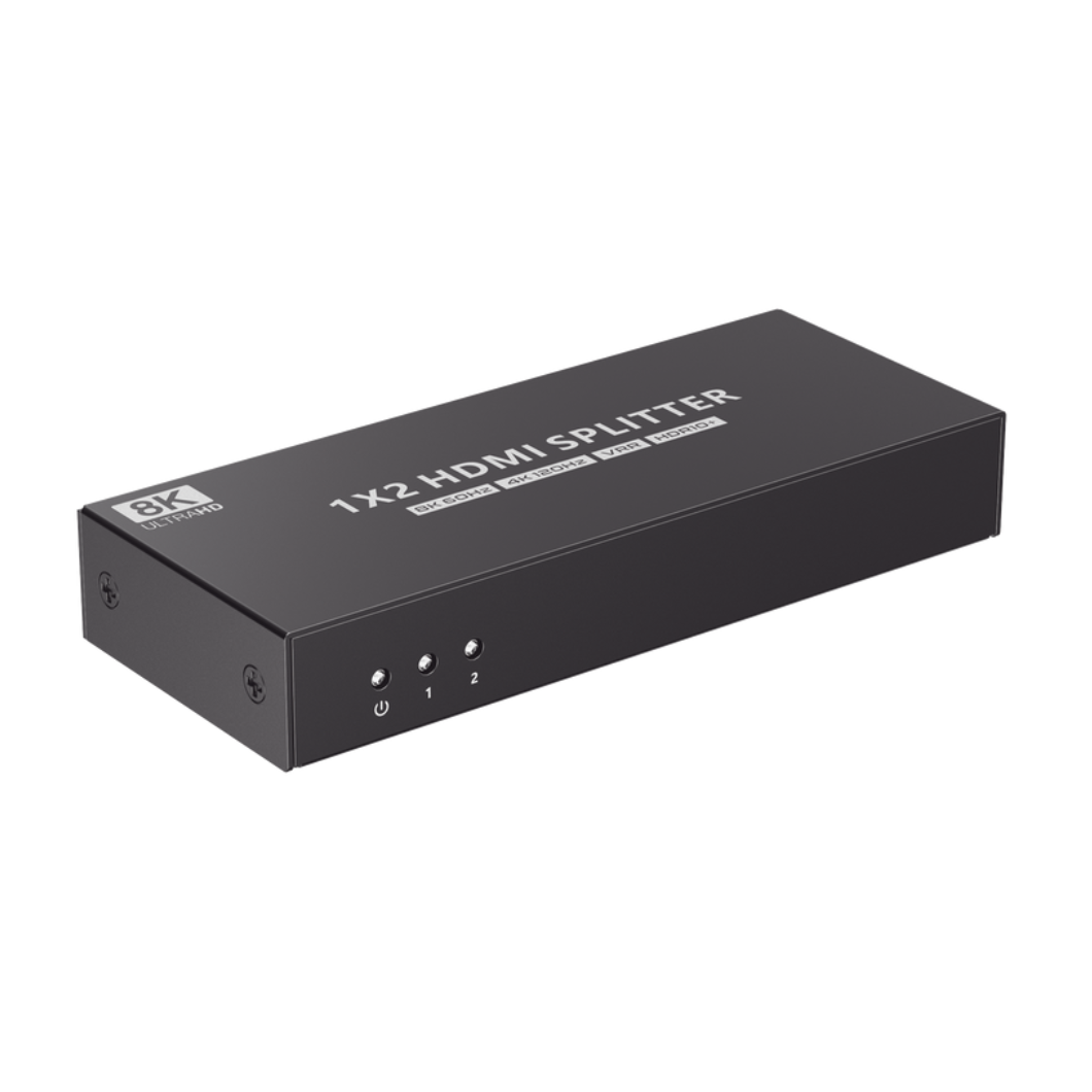 Dispositivo Splitter HDMI 1x2, 8K, 48Gbps, con Salida de Audio y Seguridad HDCP 2.3.