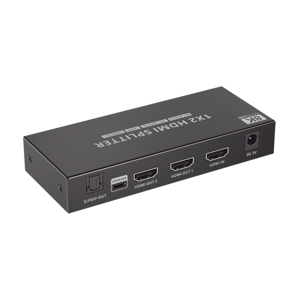 Dispositivo Splitter HDMI 1x2, 8K, 48Gbps, con Salida de Audio y Seguridad HDCP 2.3.