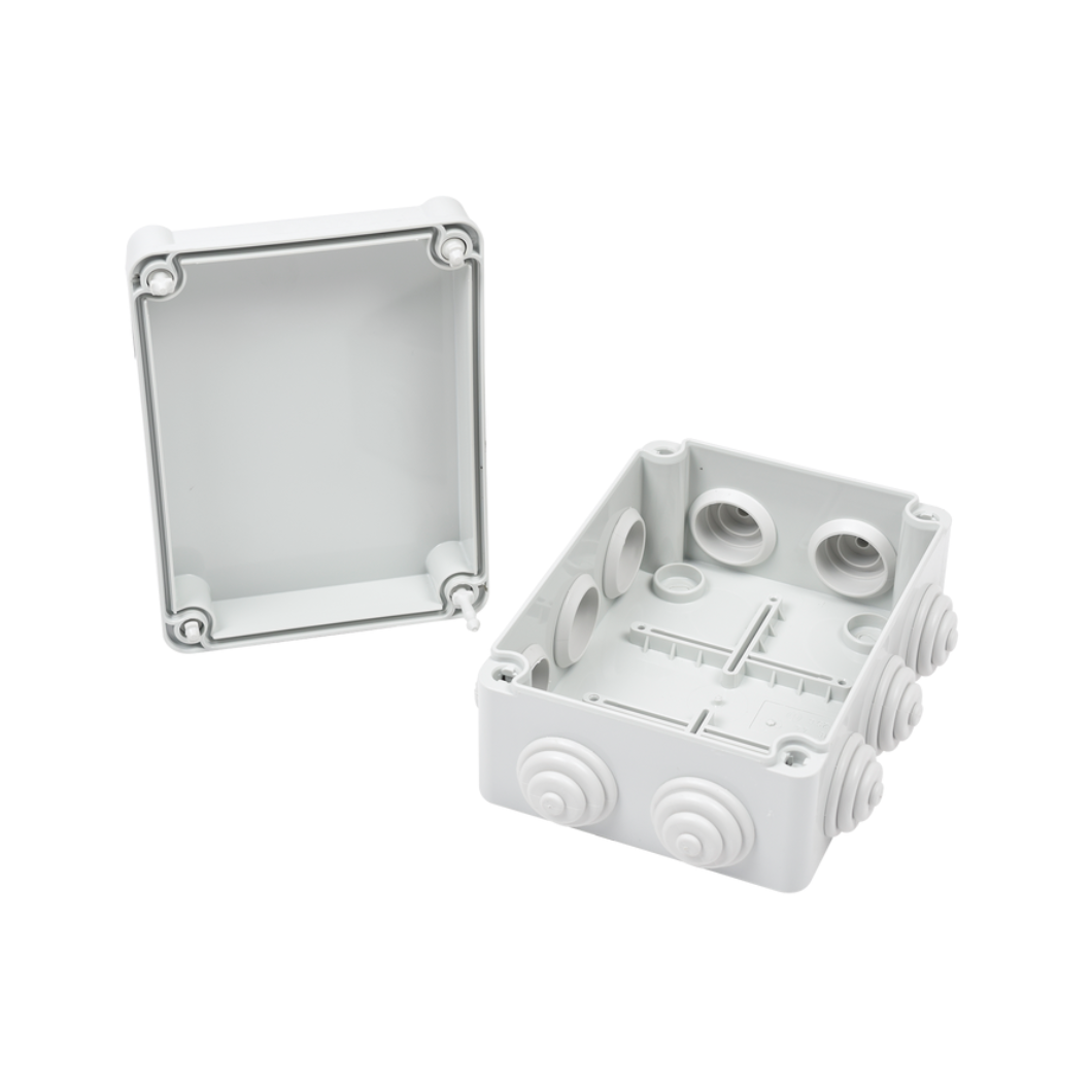 Caja de Derivación PVC Autoextinguible 150x110x70 mm 10 Entradas Tapa con Tornillo de 1/4" IP55