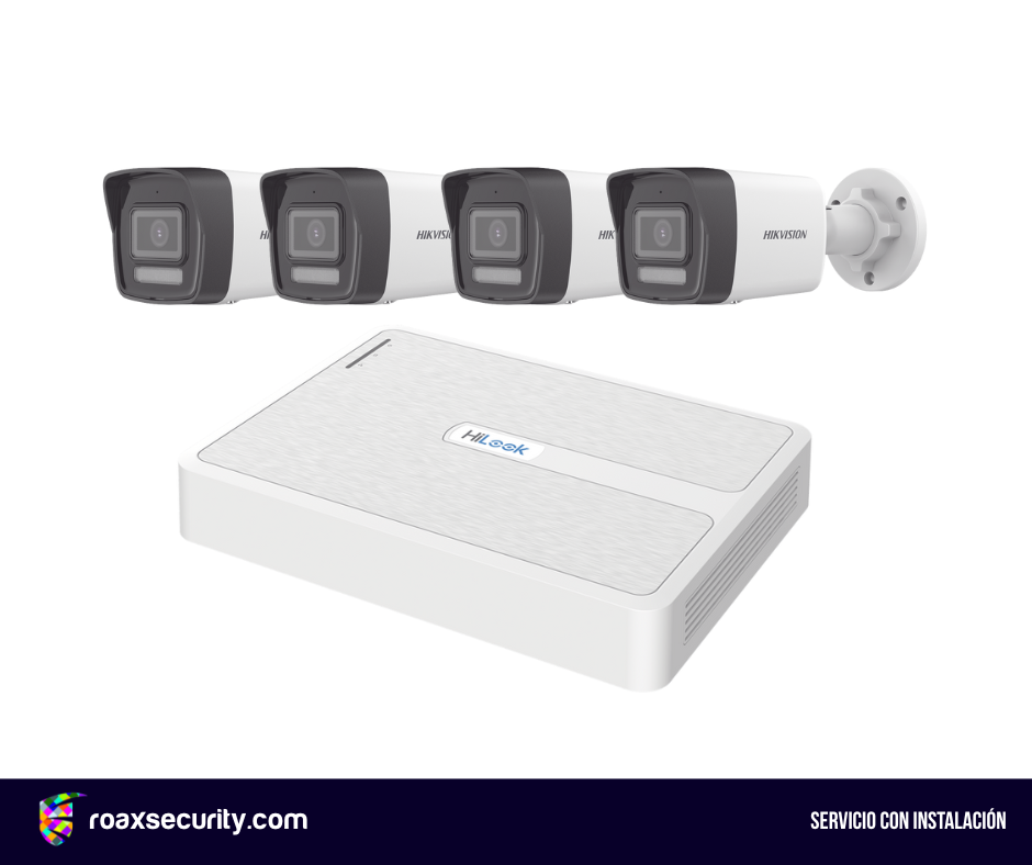 Sistema IP de 4 cámaras exteriores con audio e instalación