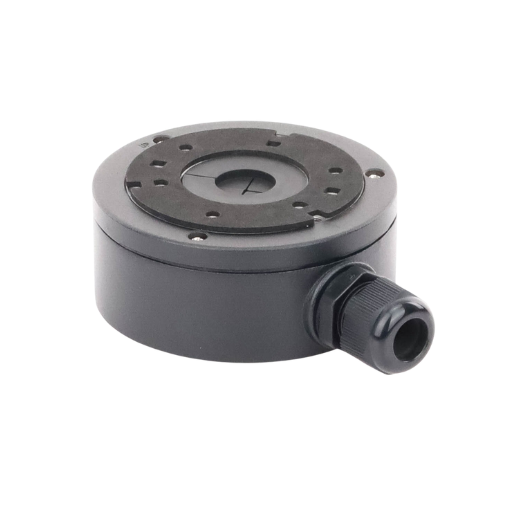 Caja de conexión metálica negra IP66 HIKVISION para cámaras de seguridad.