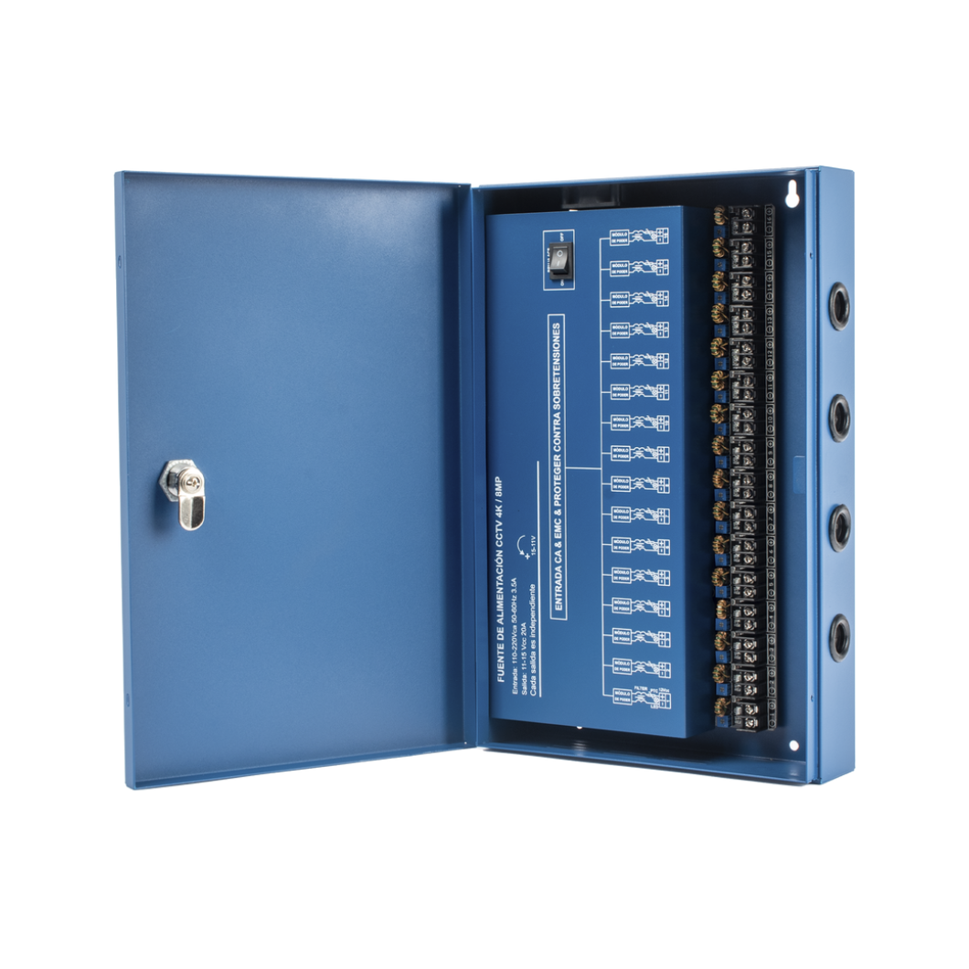 Distribuidor eléctrico ajustable EPCOM 20A para sistemas de videovigilancia de alta demanda