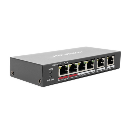 Switch HIKVISION DS-3E0106HP-E ideal para cámaras PTZ y videovigilancia