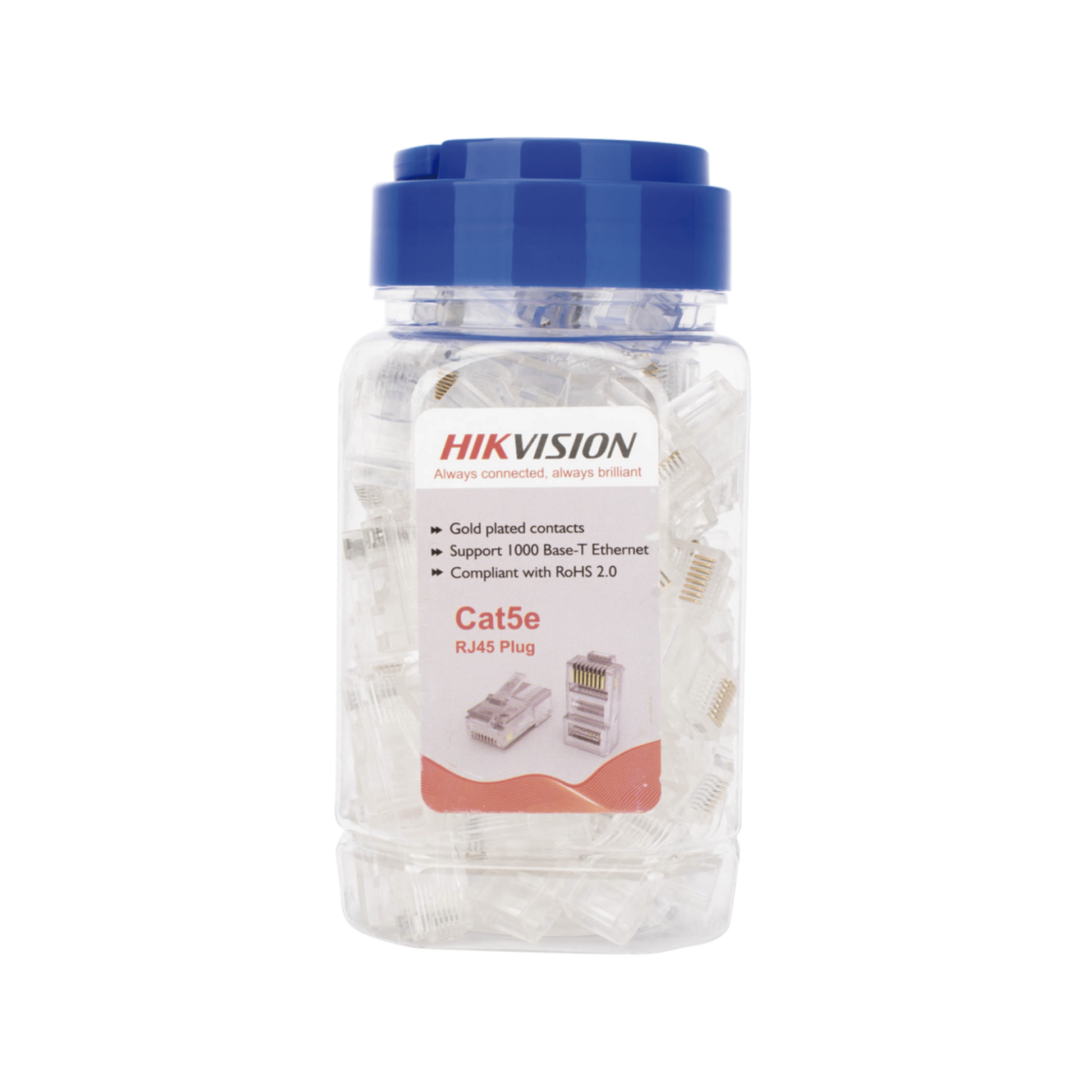 Plug modular RJ45 Cat 5e HIKVISION DS-1M5EUA-30U con 100 piezas.