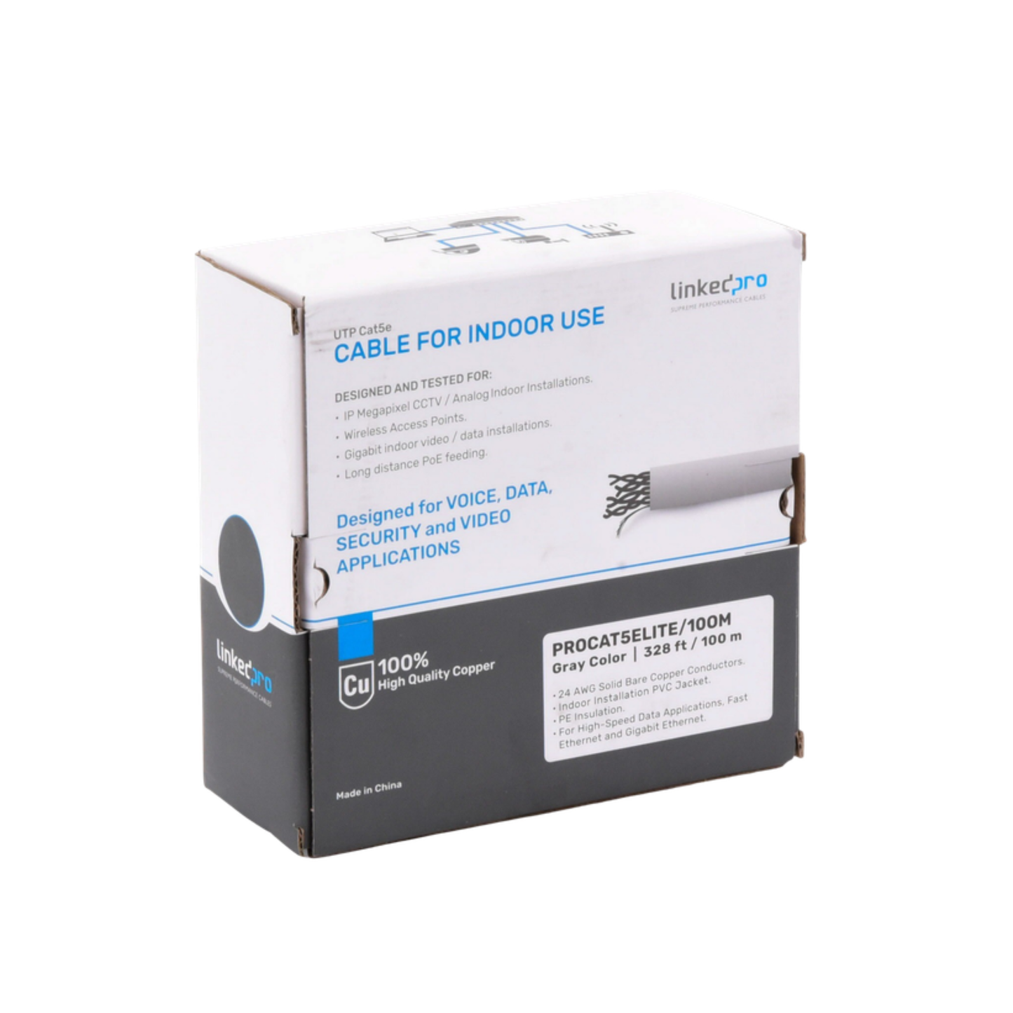 Cable UTP Cat5e gris para videovigilancia IP.