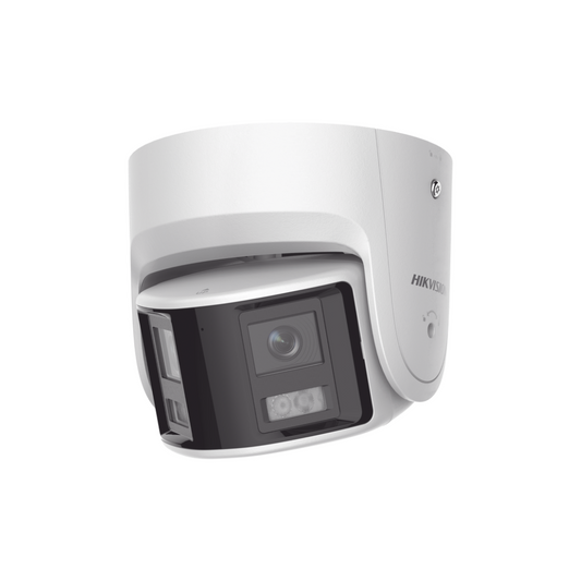 Cámara Turret IP Panorámica 4MP con Detección AcuSense, Luz Estroboscópica y Audio Bidireccional