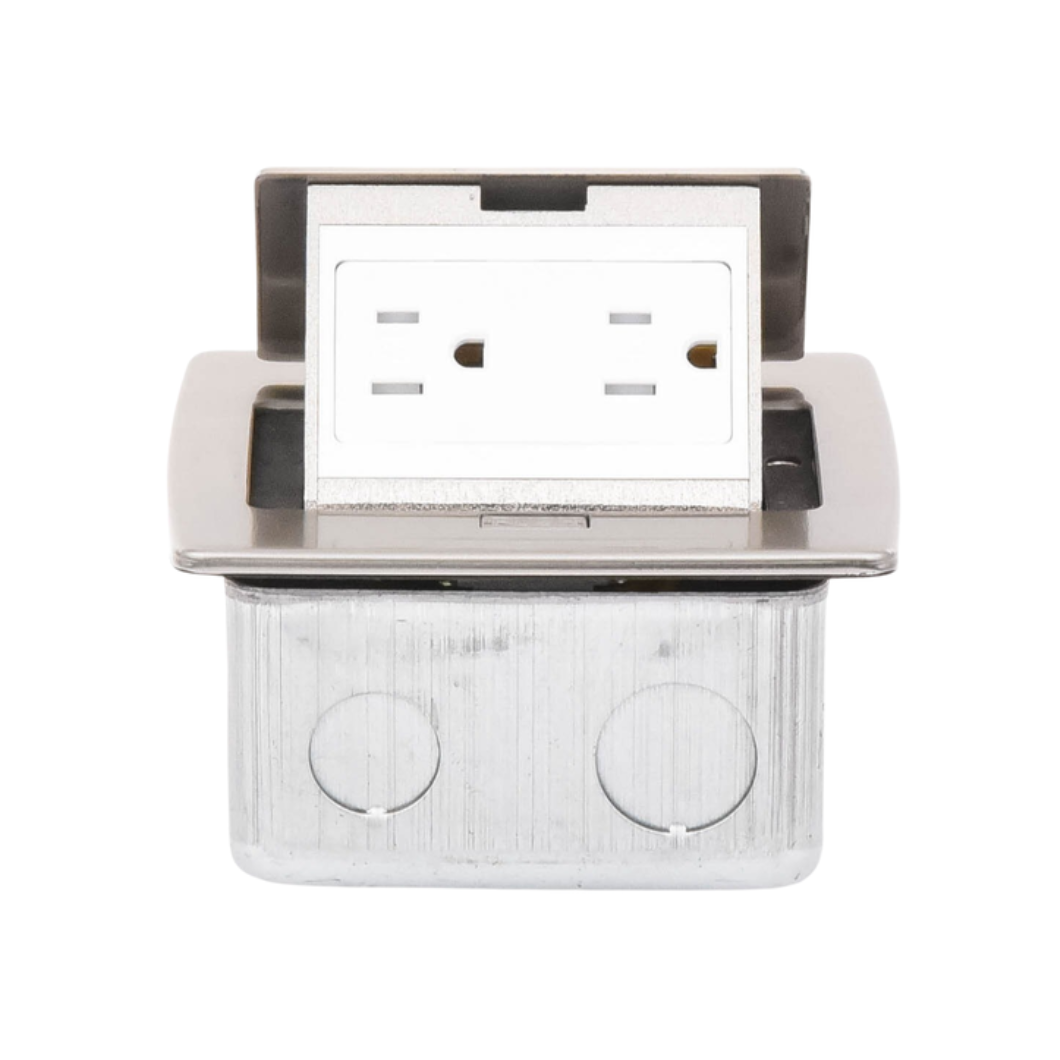 Caja de Piso Compacta Rectangular en Acero Inoxidable con 2 Contactos Eléctricos (11000-21201)