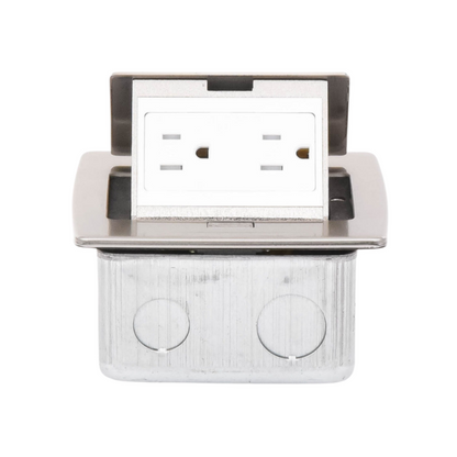 Caja de Piso Compacta Rectangular en Acero Inoxidable con 2 Contactos Eléctricos (11000-21201)