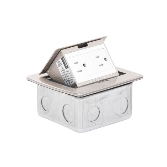 Caja de Piso Compacta Rectangular en Acero Inoxidable con 2 Contactos Eléctricos (11000-21201)