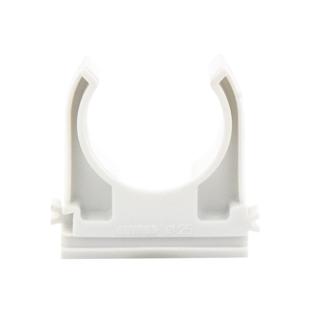 Abrazadera Abierta de Presión 25mm, PVC Auto-Extinguible.