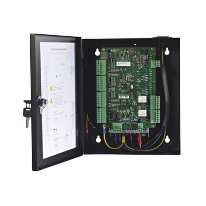 Controlador de Acceso para 2 Puertas, 4 Lectores, Gabinete/Fuente 12Vcc/8A, 10,000 Tarjetas, 50,000 Eventos.