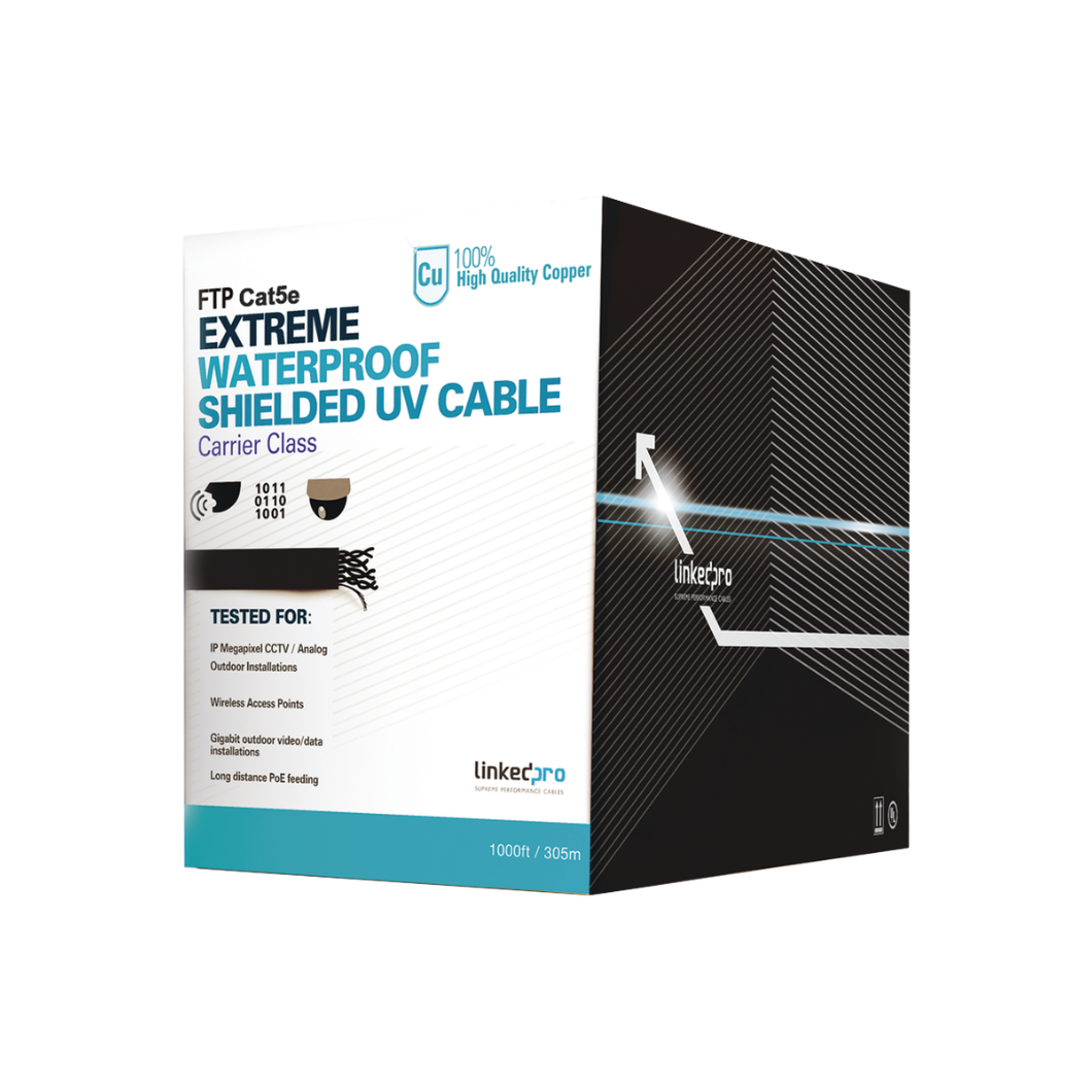 Cable de Red UTP Cat5e, 305m, Negro, UL, Intemperie