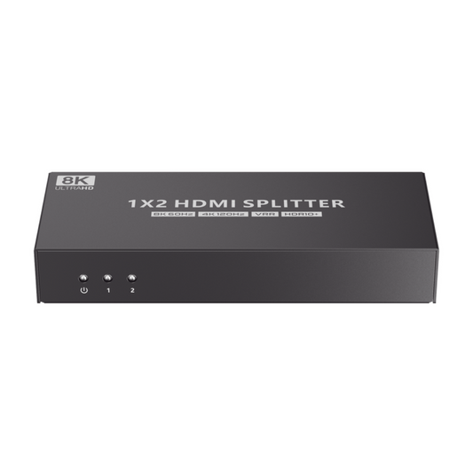 Dispositivo Splitter HDMI 1x2, 8K, 48Gbps, con Salida de Audio y Seguridad HDCP 2.3.