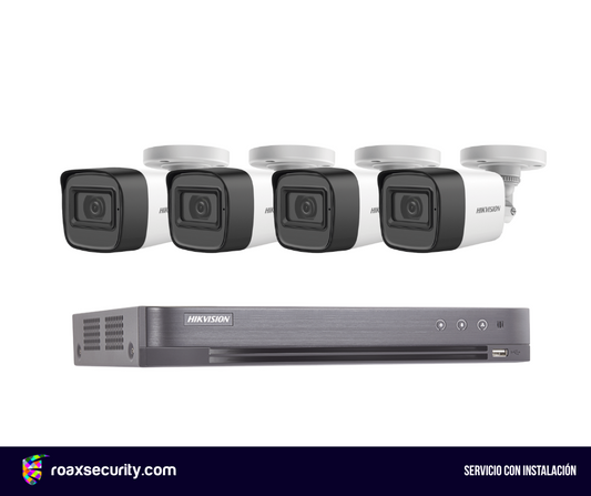 Sistema análogo Hikvision de 4 cámaras exteriores con audio e instalación