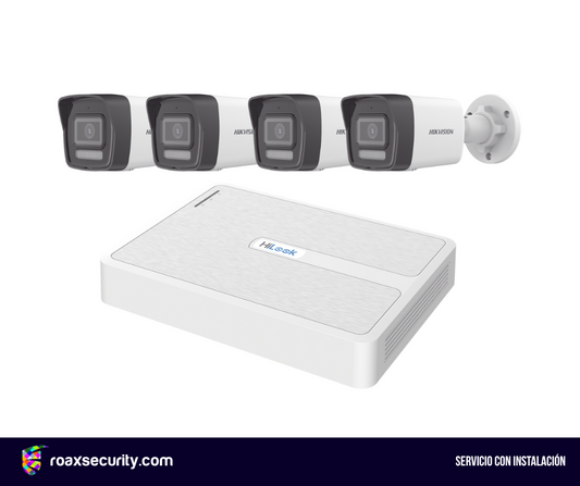 Sistema IP de 4 cámaras exteriores con audio e instalación